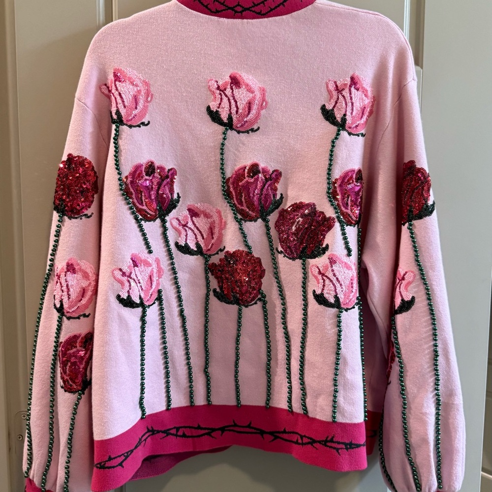 QUEEN OF SPARKLES Long Stem Rose Cardigan/Skirt Set NWT - Picture 3 of 5